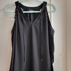 Le Château Black Studded V-Neck Tie Blouse size Medium